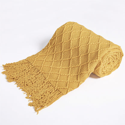 Fashion Knitted Solid Color Sofa Tassel Blanket
