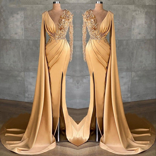 Robe longue en dentelle à manches longues pour femme taille plus