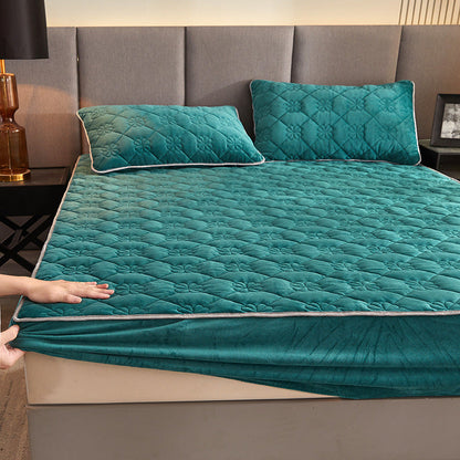 Thick Coral Fleece Quilted Fitted Sheet Single Piece