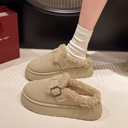 Nouvelles Chaussures d'Hiver de Luxe pour Femmes, Peluche Mode Rétro, Chaussures Plates en Coton, Pantoufles à Semelle Plate pour Femmes, Bottes à Plateforme pour Femmes