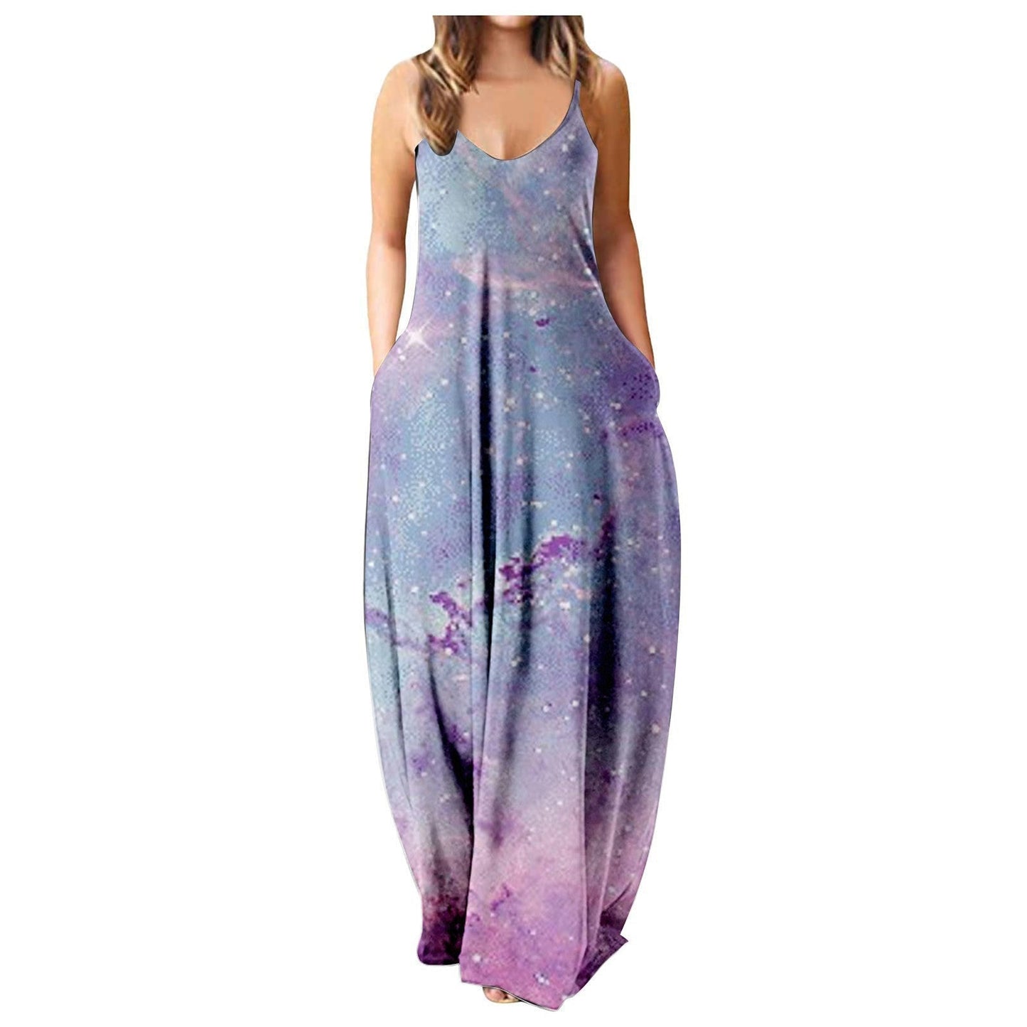 Vestido con tirantes frescos de verano, estampado digital estilo cara abstracta, elegante vestido de calle