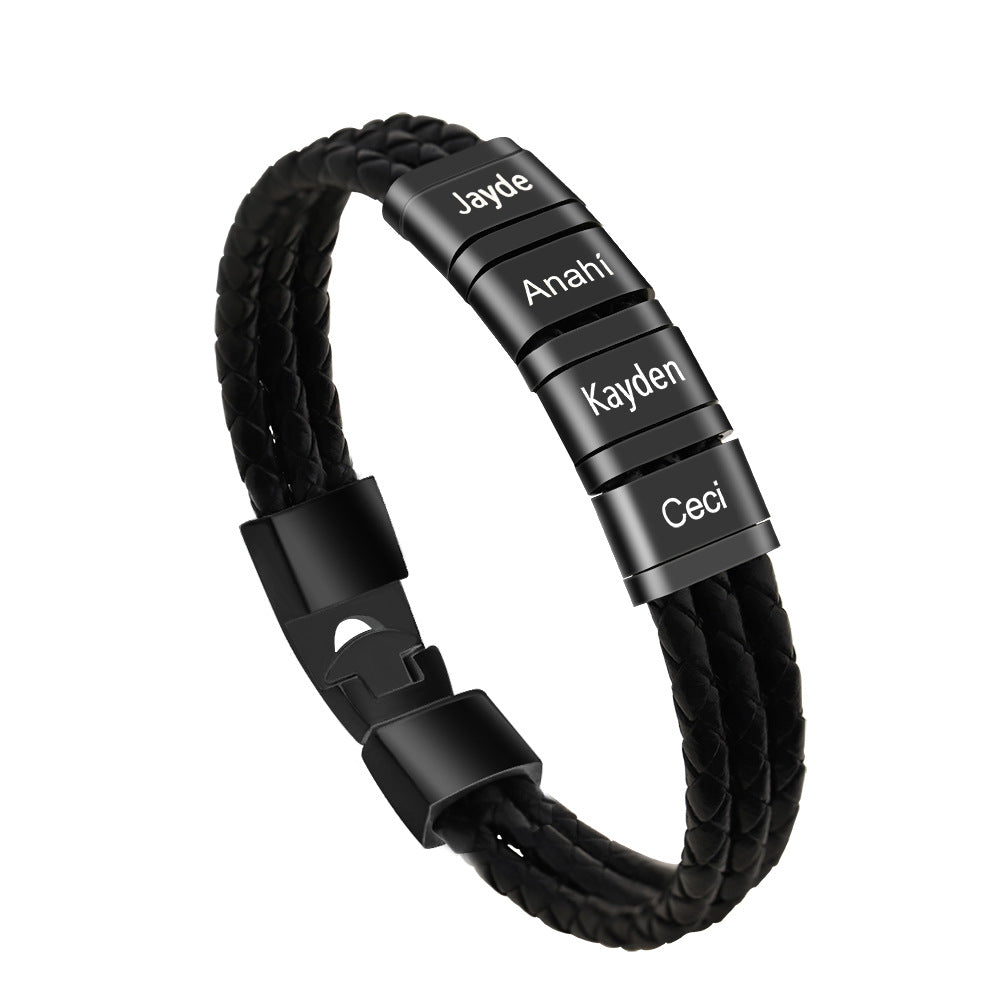 Bracelet tressé en cuir et acier inoxydable