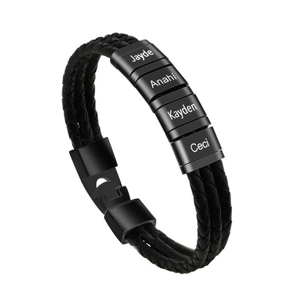 Bracelet tressé en cuir et acier inoxydable