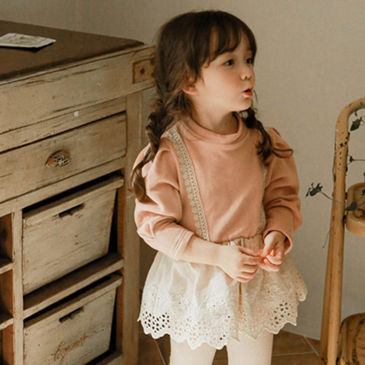 Blouse fille style occidental à manches longues et t-shirt en velours fin