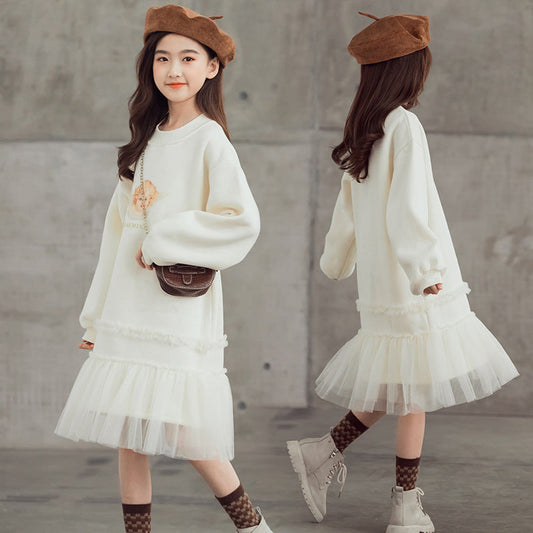 Jolie robe de spectacle pour grande fille en gaze de style occidental, jupe longue en filet