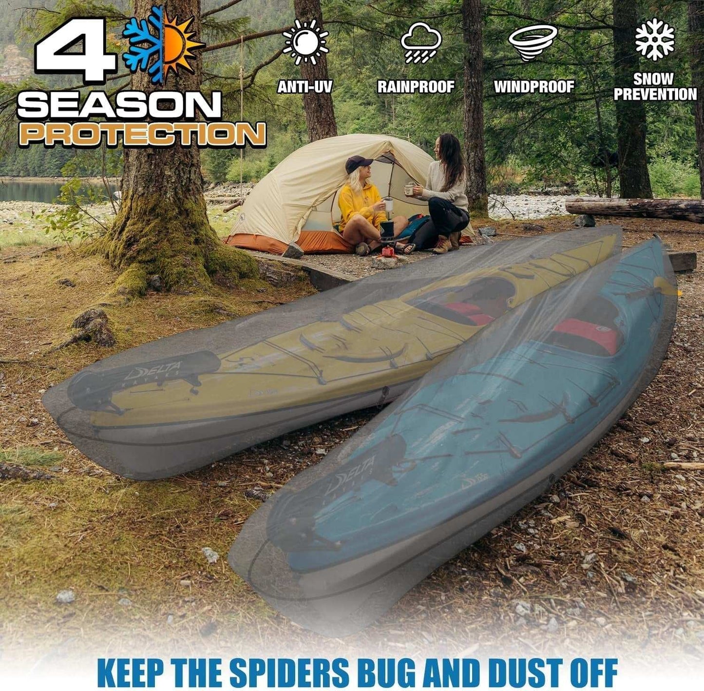600D Kayak Cover: Upgraded Zipper Closure Waterproof Canoe Outdoor Storage Bag, Heavy Duty UV Protection Dust Paddle Board Cover for Fishing Boat