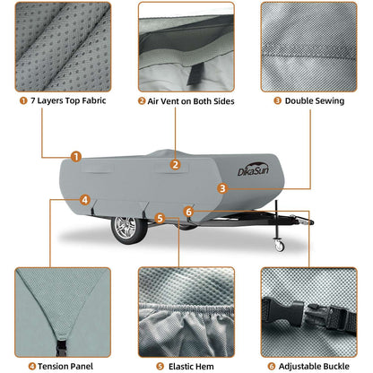 DikaSun 7 Layers Pop Up Camper Cover, Breathable UV Resistant Windproof Waterproof RV Cover