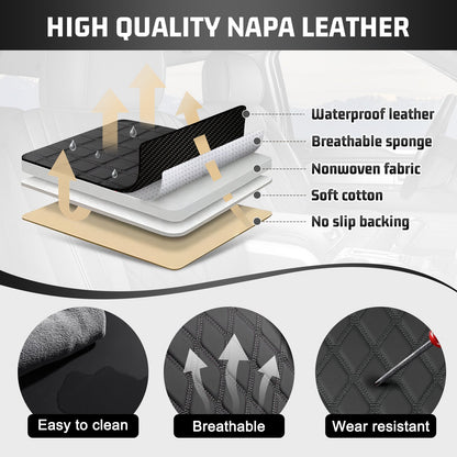 Umbrauto Custom Fit Seat Covers for Ford F150, Pickup Truck Nappa Leather Seatcovers for 2015-2025 Ford F150 SuperCrew/ 2017-2025 F250 F350 F450 Super Duty Crew Cab XL XLT Lariat King Ranch Platinum,Black