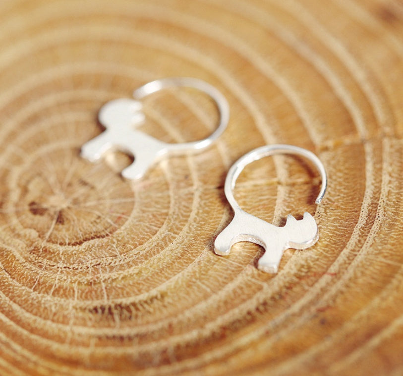 Boucles d'oreilles clous en argent sterling S925, boucles d'oreilles chat brossé, adorables chats coréens, bijoux en argent sterling