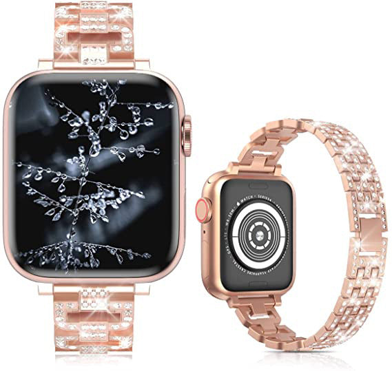 Bracelet en métal maillons D-Links habillés avec maillons entièrement incrustés de strass pour Apple Watch