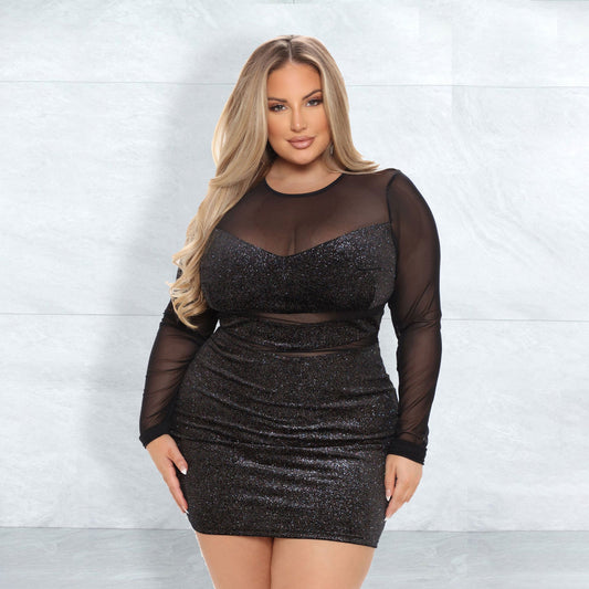 Plus Size Women's Sexy See-through Mesh Stitching Dress