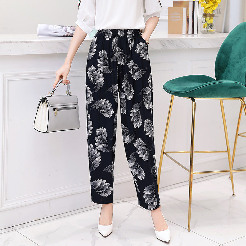 Bloomers en Coton et Lin Fleuris Rouge Vif et Bleu | Pantalon Maternité Grande Taille Respirant Confortable Taille Haute