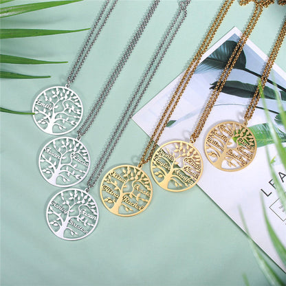 Rose Gold Family Tree Name Necklace Tree Of Life Stainless Steel Customised Necklace