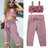 Pantalon taille haute + haut à carreaux