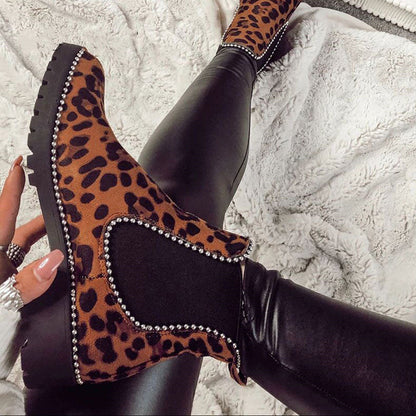Beaded thick hard plus size women's boots