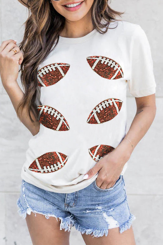 T-shirt à manches courtes et col rond avec motif ballon de football à sequins