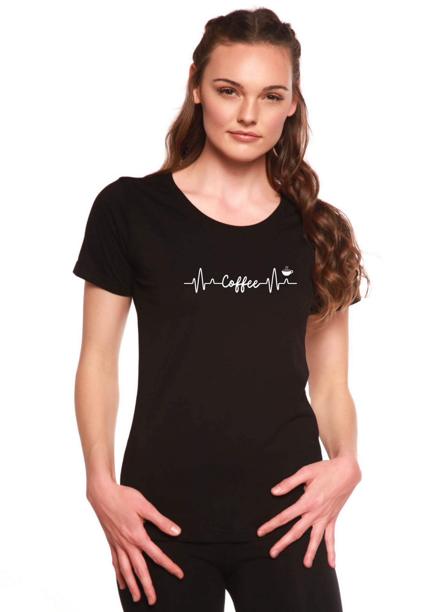 T-shirt Femme Coton/Bambou Imprimé Col Rond Manches Courtes "Heartbeat Coffee"