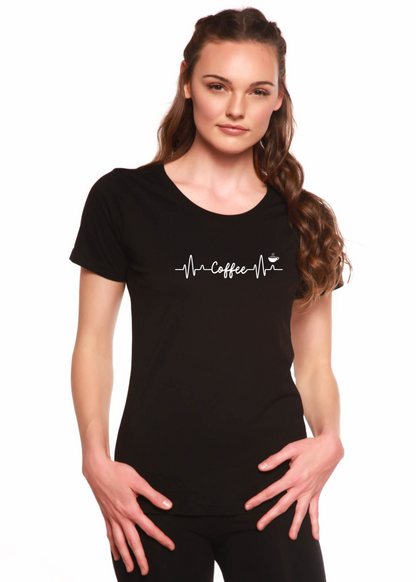 T-shirt Femme Coton/Bambou Imprimé Col Rond Manches Courtes "Heartbeat Coffee"