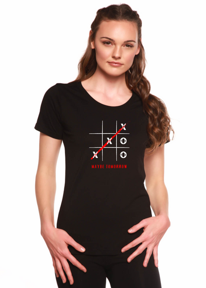 T-shirt graphique femme « Maybe Tomorrow » – Mélange doux de bambou, confort respirant, encolure dégagée flatteuse