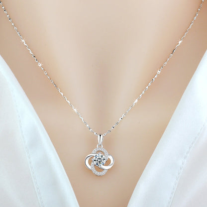 Collar de Plata de Ley 925 Bañado en Oro Rosa de 18k Collar de Trébol para Mujer Cadena de Clavícula para Regalo de Cumpleaños o San Valentín de Novia