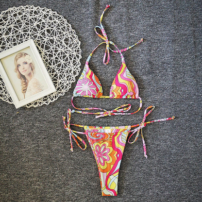 New Floral Drawstring Bikini Swimsuit Women