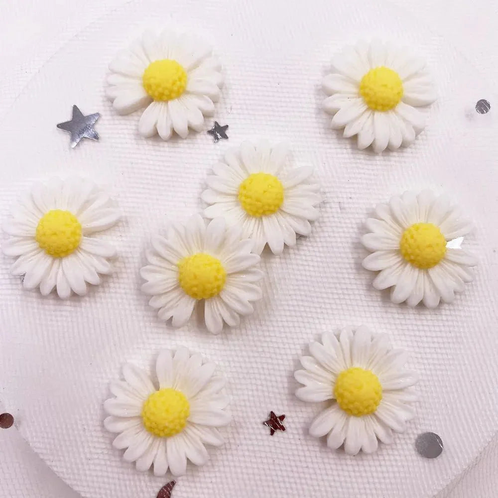 20 cabochons plats en résine en forme de marguerite | 20mm, décorations de style pastoral pour loisirs créatifs