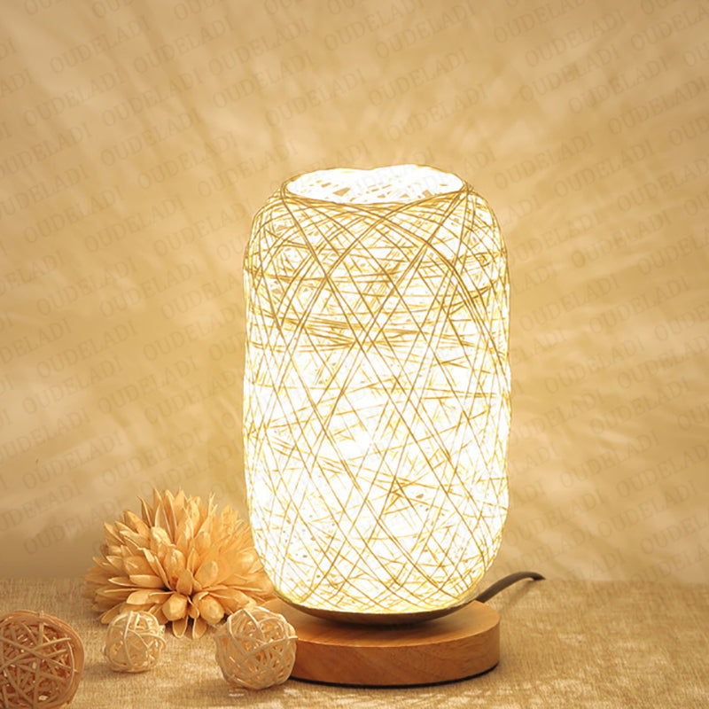 Lampe de table tressée en bois massif rechargeable