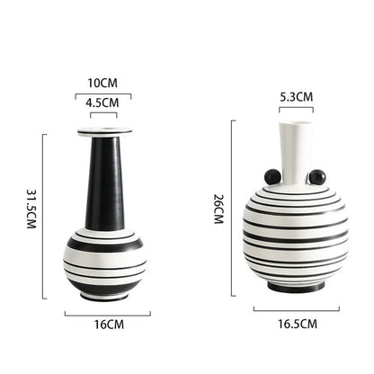 Simple Ceramic Vase Creative Hand-painted Black And White Striped Ornaments