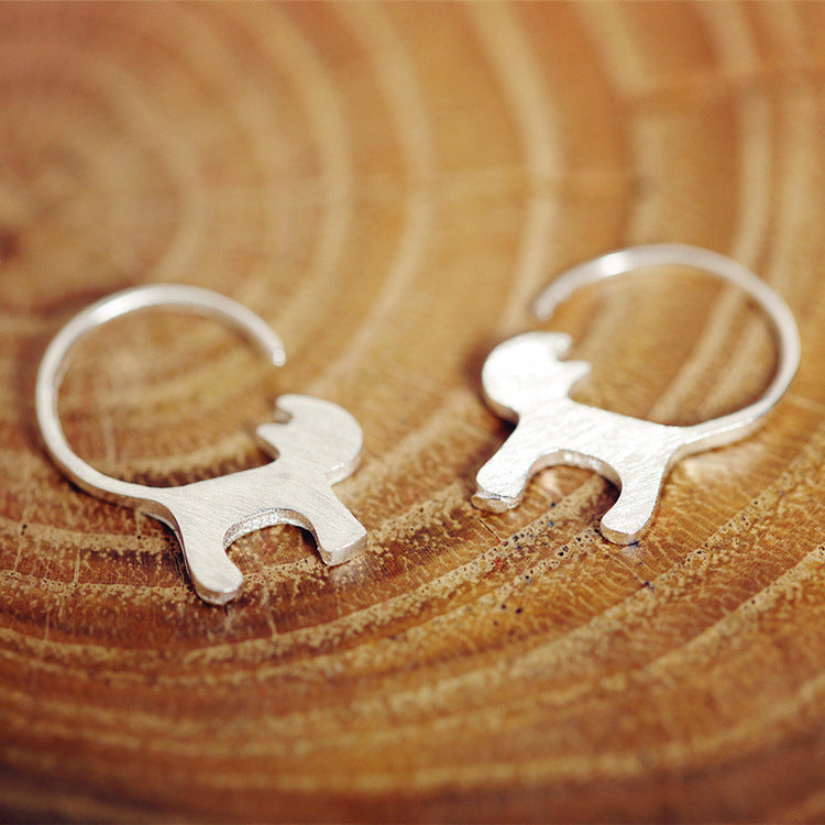 Boucles d'oreilles clous en argent sterling S925, boucles d'oreilles chat brossé, adorables chats coréens, bijoux en argent sterling