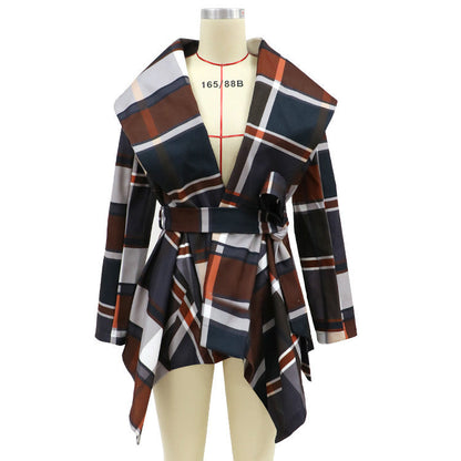 Nuevo abrigo de lana a cuadros multicolor otoño