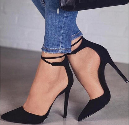 One-line buckle high heel sandals plus size