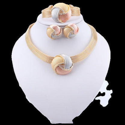 Three-color earrings, necklaces and bracelets set