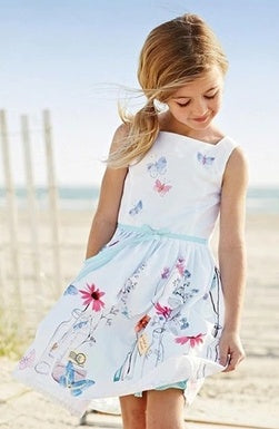 Vestido de bebé de niña pequeña con falda de mariposas y flores blancas Princesa