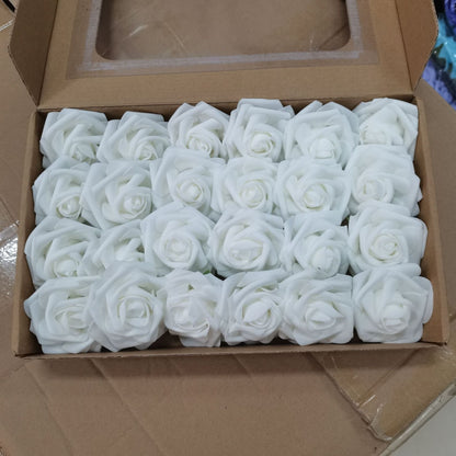 Foam Pe Rose Fake Flower With Rod And Leaf 25 Wedding Decoration Flowers Valentine's Day Gift