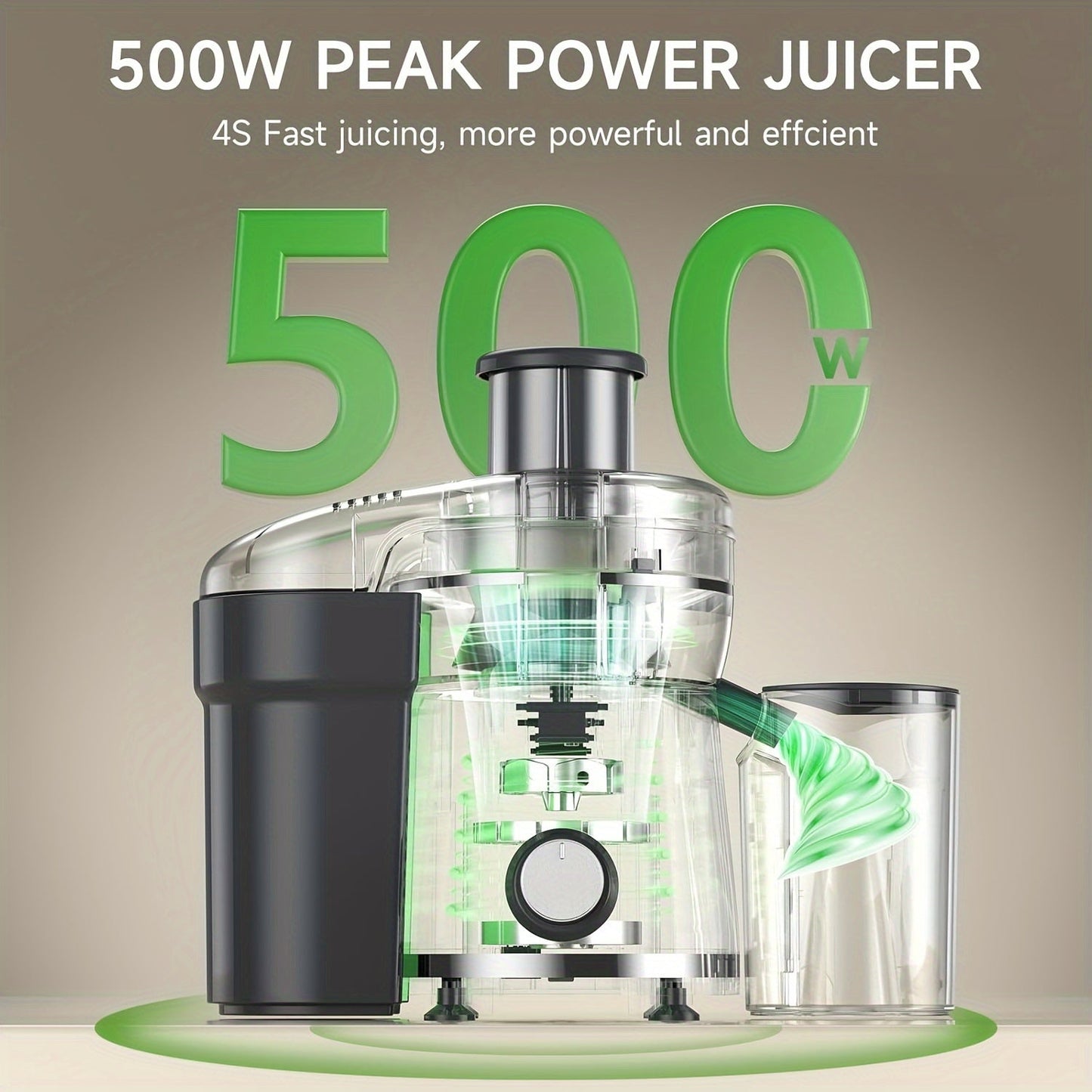 Extracteur de jus 500W pour fruits et légumes – Grande ouverture, acier inoxydable, nettoyage facile