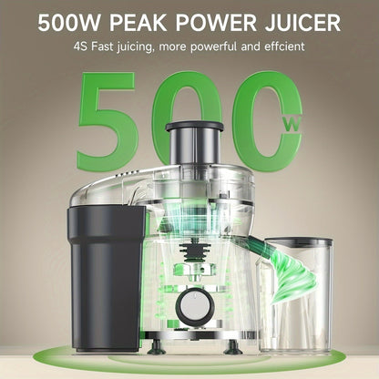 Extracteur de jus 500W pour fruits et légumes – Grande ouverture, acier inoxydable, nettoyage facile