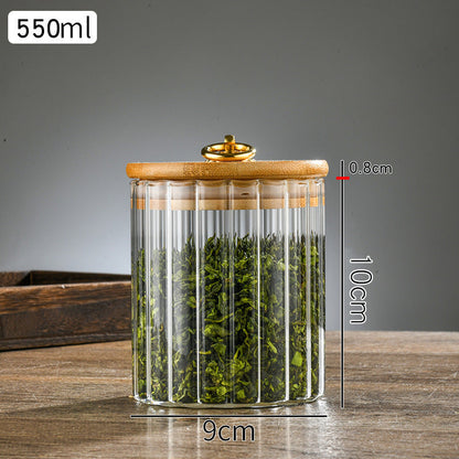 Wooden Lidded Striped Tea And Snacks Storage Jar