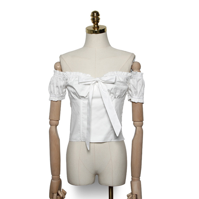 Women's Bowknot Collar Off-Shoulder Short Sleeve Shirt – Flirty & Chic