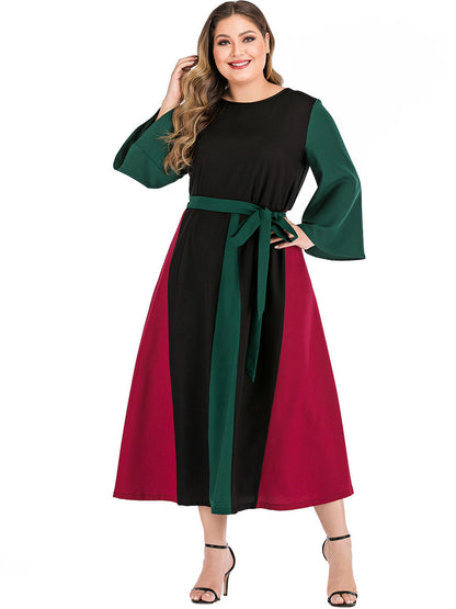 Vestido de mujer de talla grande con costuras en contraste