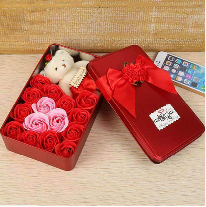 Fleur de Savon Rose, Coffret Cadeau Fleur, Cadeau Saint-Valentin pour Petite Amie, Très Grand Carré