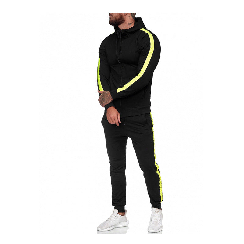 Men's Hooded Zip-Up Athletic Tracksuit Set – Slim Fit Muscle Workout Suit for Gym & Casual Wear