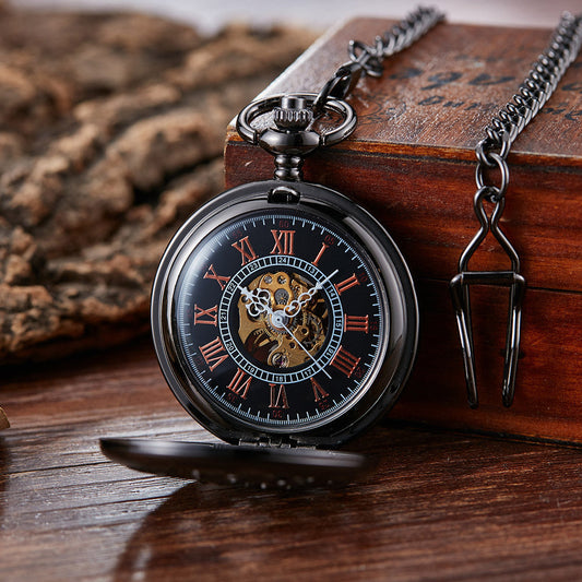 Montre de poche mécanique grande taille en relief évidé