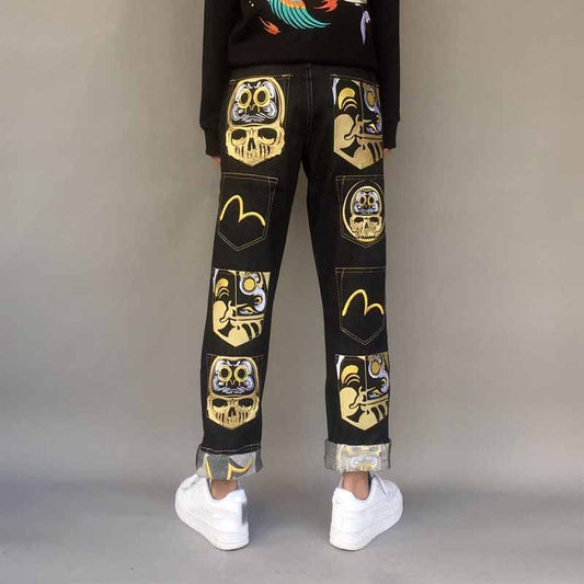 Pantalones rectos anchos de mezclilla bordados para tallas grandes