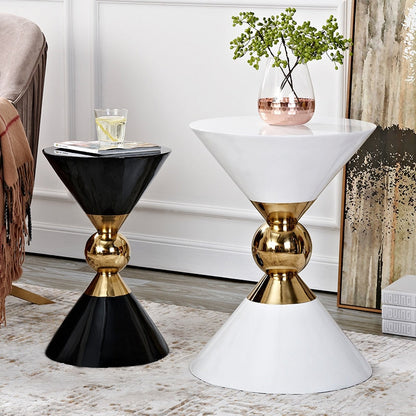 Table d'appoint style luxe léger, postmoderne, mini-table d'angle de canapé amovible, noire et blanche de style américain, en acier inoxydable de style néo-chinois.