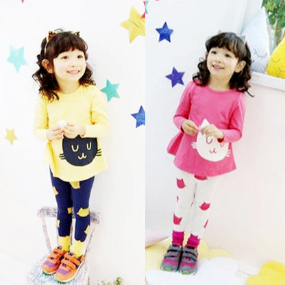 Children's Kitty Long Sleeve Suit Popular Girl's Cotton Two Pack