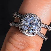 925 Sterling Silver Luxury Bold Big Wedding Rings Set For Bridal Women Engagement