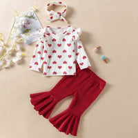 Ensemble deux pièces Saint-Valentin pour bébé : haut blanc imprimé amour et pantalon évasé