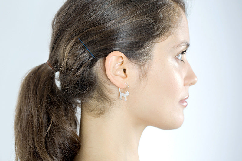 Boucles d'oreilles clous en argent sterling S925, boucles d'oreilles chat brossé, adorables chats coréens, bijoux en argent sterling