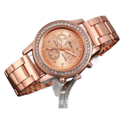 Geneva Steel Belt Gold Quartz Watch