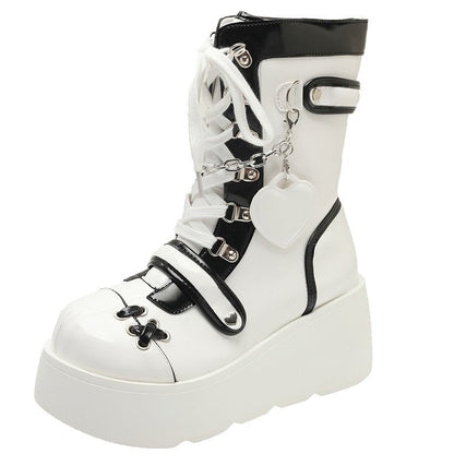 Punk Belt Buckle Thick Bottom Side Pull Short Boots